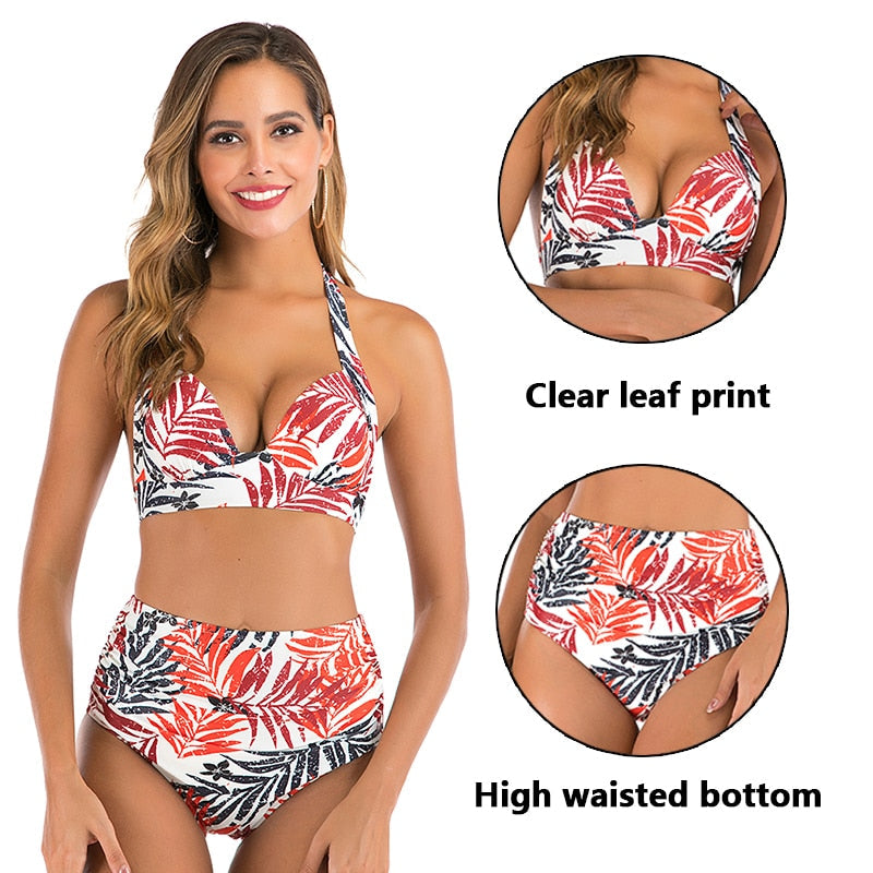 2 Piece High waist bikini set Halter bathing suit swimsuit Plus size bikini Floral print swimwear The Clothing Company Sydney