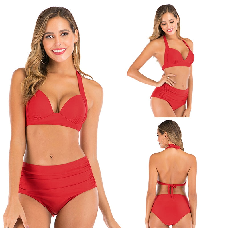 2 Piece High waist bikini set Halter bathing suit swimsuit Plus size bikini Floral print swimwear The Clothing Company Sydney