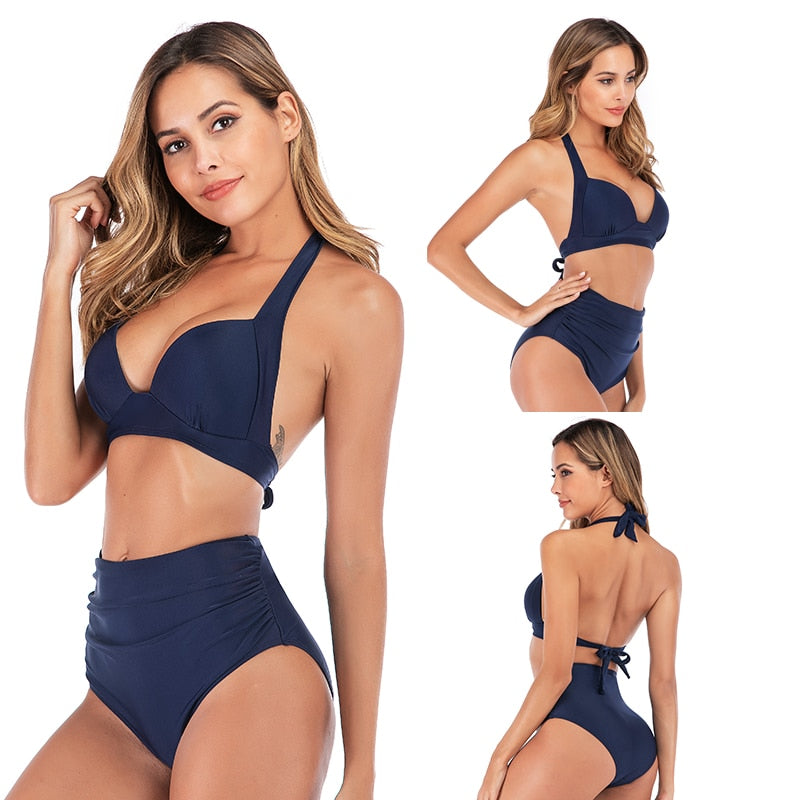 2 Piece High waist bikini set Halter bathing suit swimsuit Plus size bikini Floral print swimwear The Clothing Company Sydney
