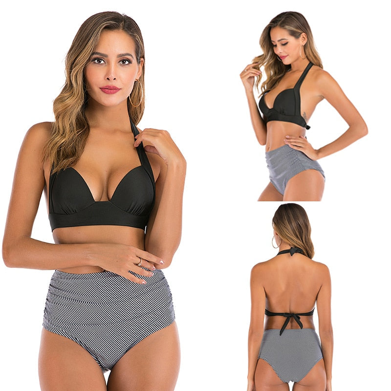2 Piece High waist bikini set Halter bathing suit swimsuit Plus size bikini Floral print swimwear The Clothing Company Sydney