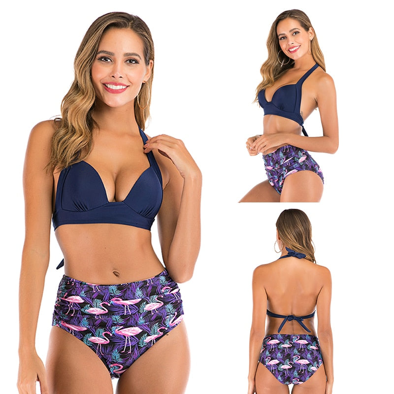 2 Piece High waist bikini set Halter bathing suit swimsuit Plus size bikini Floral print swimwear The Clothing Company Sydney