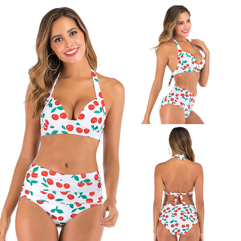 2 Piece High waist bikini set Halter bathing suit swimsuit Plus size bikini Floral print swimwear The Clothing Company Sydney