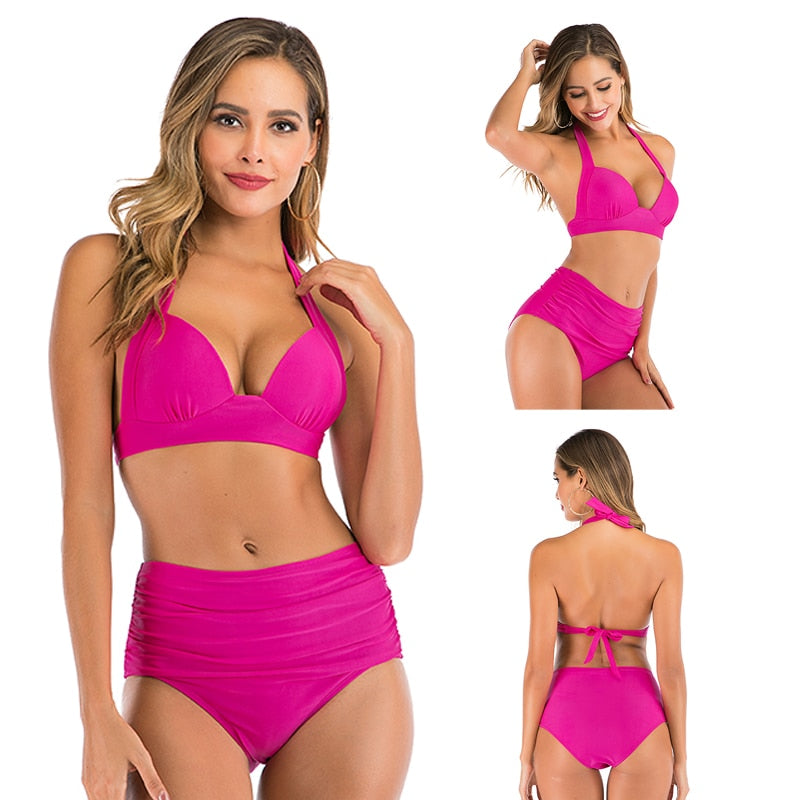 2 Piece High waist bikini set Halter bathing suit swimsuit Plus size bikini Floral print swimwear The Clothing Company Sydney