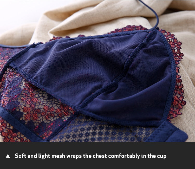 French Retro Lace Front Buckle Bra Set Wire Free Bralette Ultra-Thin Lingerie Sets Beauty Back Underwear The Clothing Company Sydney