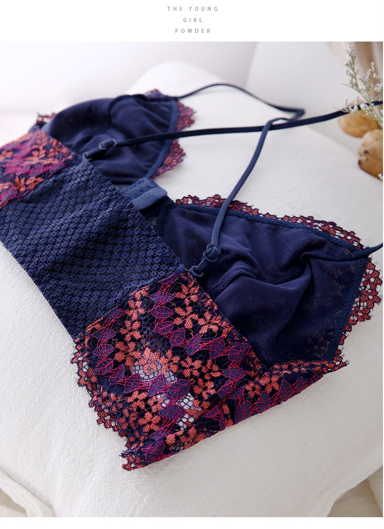 French Retro Lace Front Buckle Bra Set Wire Free Bralette Ultra-Thin Lingerie Sets Beauty Back Underwear The Clothing Company Sydney