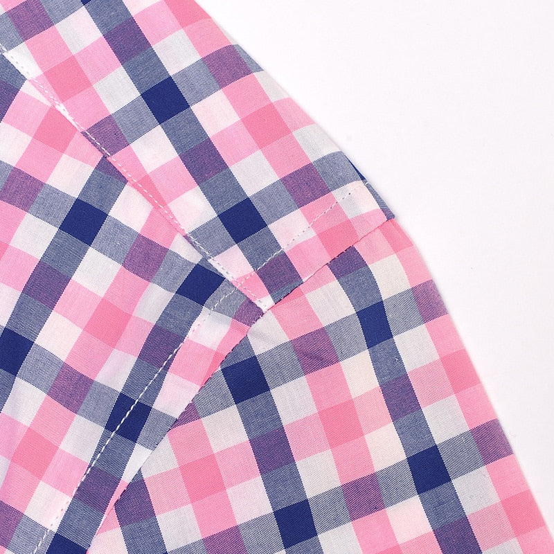 England Style Plaid Checked Cotton Men's Pocket-less Design Short Sleeve Summer Casual Standard-fit Button-down Thin Shirt The Clothing Company Sydney