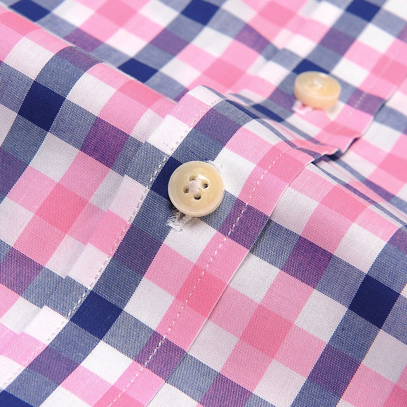 England Style Plaid Checked Cotton Men's Pocket-less Design Short Sleeve Summer Casual Standard-fit Button-down Thin Shirt The Clothing Company Sydney