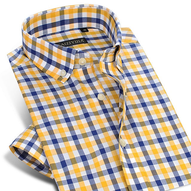 England Style Plaid Checked Cotton Men's Pocket-less Design Short Sleeve Summer Casual Standard-fit Button-down Thin Shirt The Clothing Company Sydney