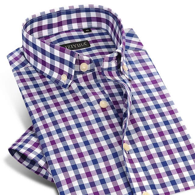 England Style Plaid Checked Cotton Men's Pocket-less Design Short Sleeve Summer Casual Standard-fit Button-down Thin Shirt The Clothing Company Sydney
