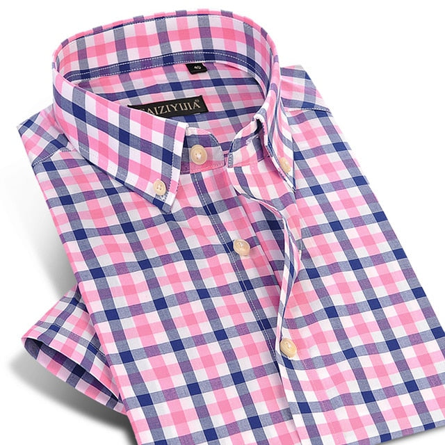 England Style Plaid Checked Cotton Men's Pocket-less Design Short Sleeve Summer Casual Standard-fit Button-down Thin Shirt The Clothing Company Sydney