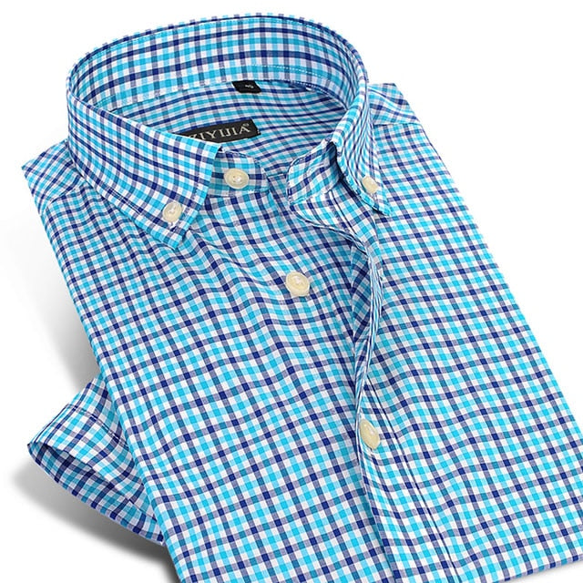 England Style Plaid Checked Cotton Men's Pocket-less Design Short Sleeve Summer Casual Standard-fit Button-down Thin Shirt The Clothing Company Sydney