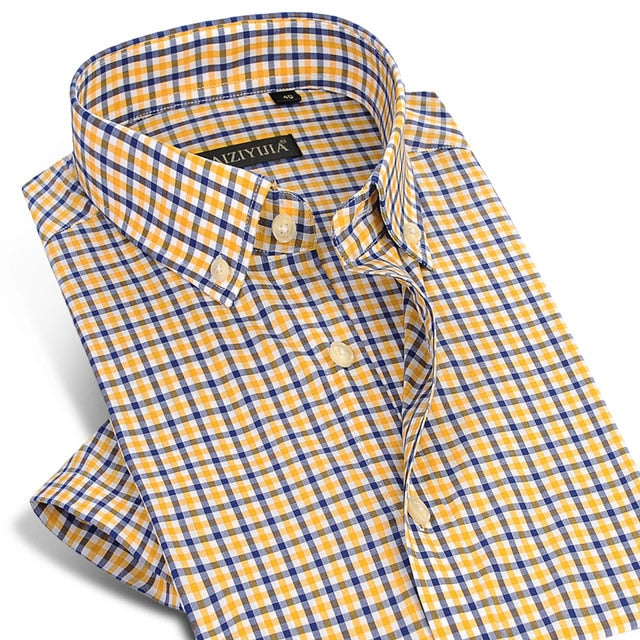 England Style Plaid Checked Cotton Men's Pocket-less Design Short Sleeve Summer Casual Standard-fit Button-down Thin Shirt The Clothing Company Sydney