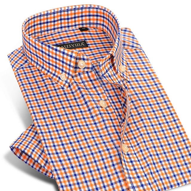 England Style Plaid Checked Cotton Men's Pocket-less Design Short Sleeve Summer Casual Standard-fit Button-down Thin Shirt The Clothing Company Sydney