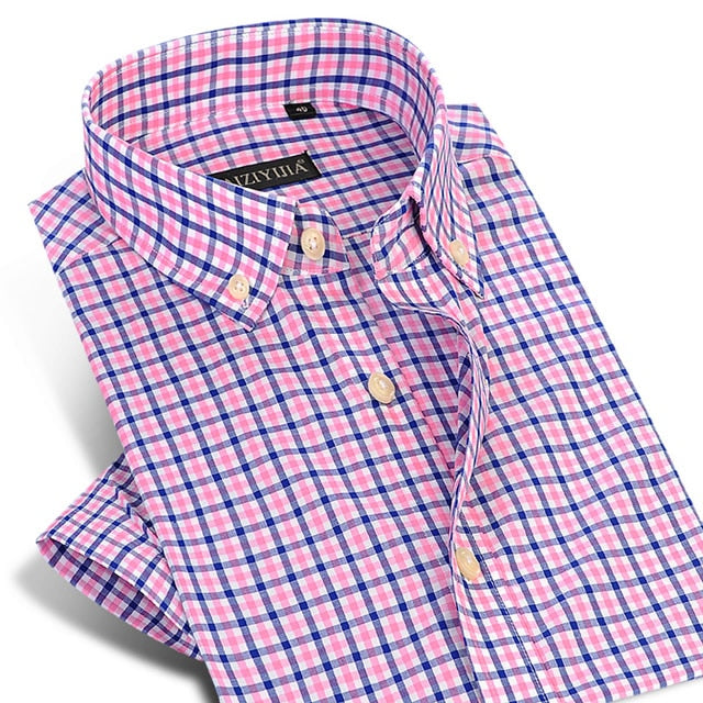 England Style Plaid Checked Cotton Men's Pocket-less Design Short Sleeve Summer Casual Standard-fit Button-down Thin Shirt The Clothing Company Sydney