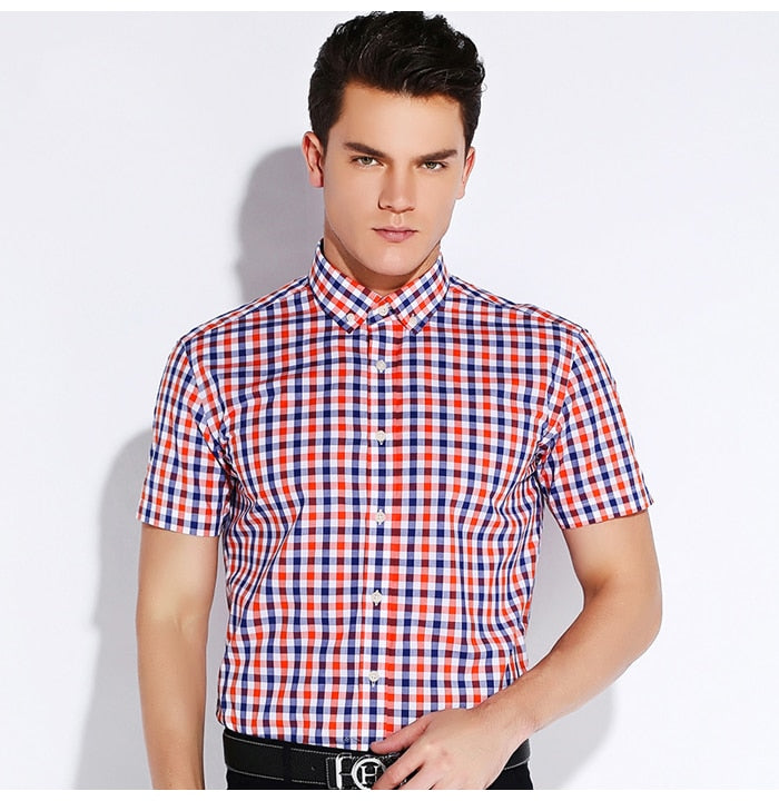 England Style Plaid Checked Cotton Men's Pocket-less Design Short Sleeve Summer Casual Standard-fit Button-down Thin Shirt The Clothing Company Sydney