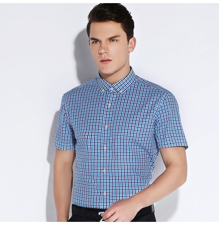 England Style Plaid Checked Cotton Men's Pocket-less Design Short Sleeve Summer Casual Standard-fit Button-down Thin Shirt The Clothing Company Sydney