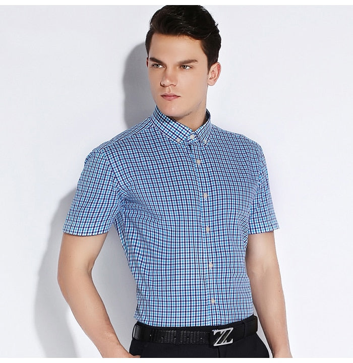 England Style Plaid Checked Cotton Men's Pocket-less Design Short Sleeve Summer Casual Standard-fit Button-down Thin Shirt The Clothing Company Sydney