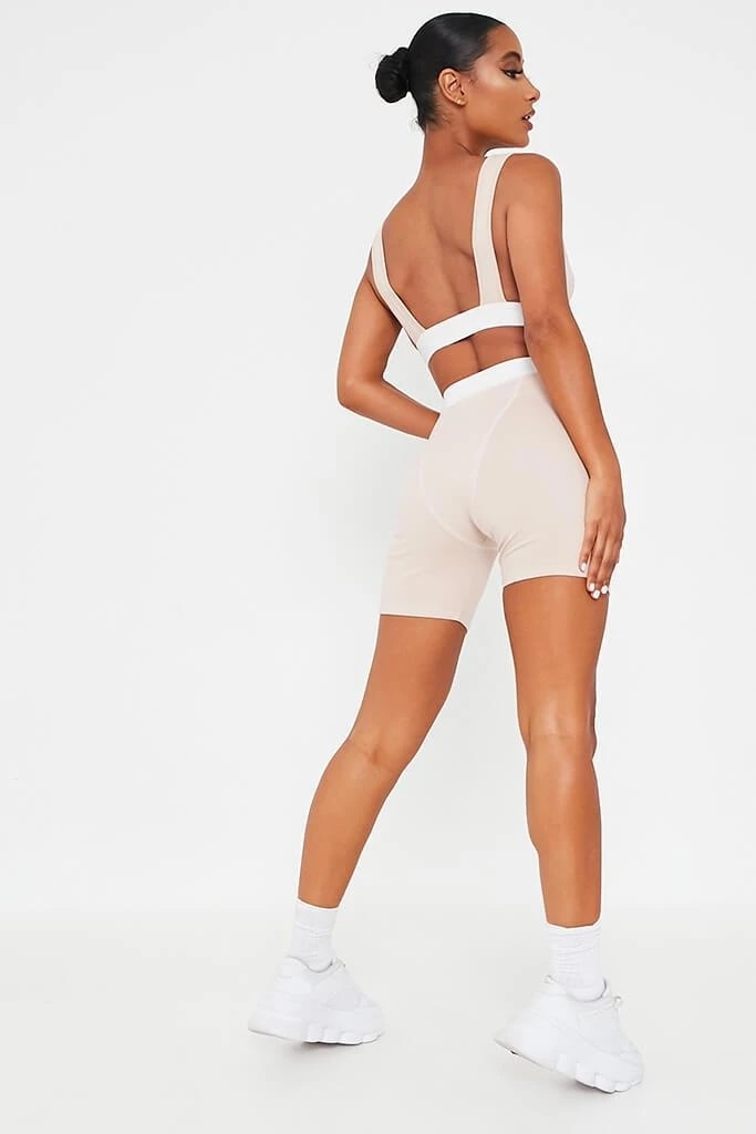 2 Piece V Neck Crop Top Sleeveless Backless And Biker Shorts Home Khaki Outfit Sport Set The Clothing Company Sydney