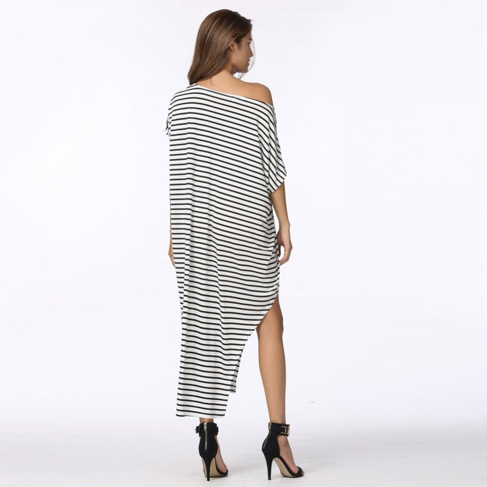 Loose Long Striped Batwing Sleeve One Shoulder Split Asymmetric Oversized Casual 5XL Plus Size Dresses The Clothing Company Sydney