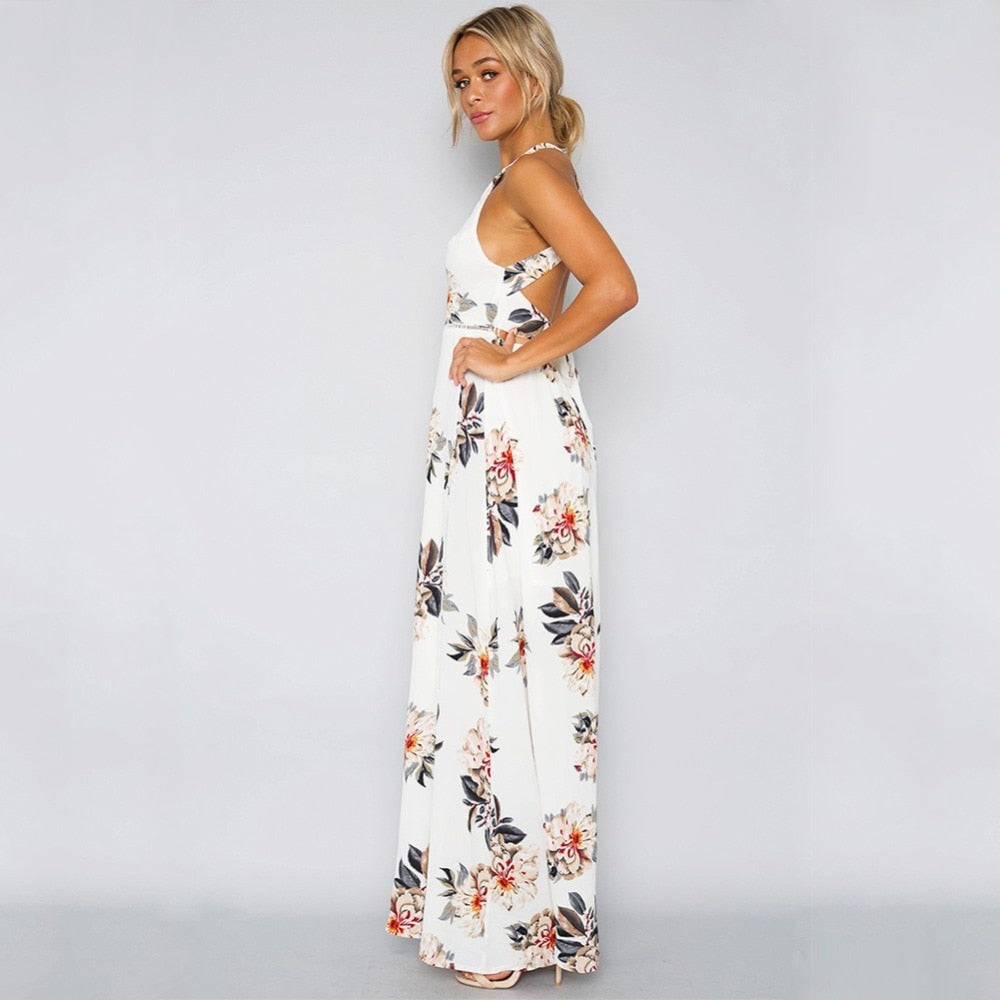 Bohemian Floral Print Summer Maxi Dress Off Shoulder Women Beach Long Backless Sexy Split Party Dresses The Clothing Company Sydney