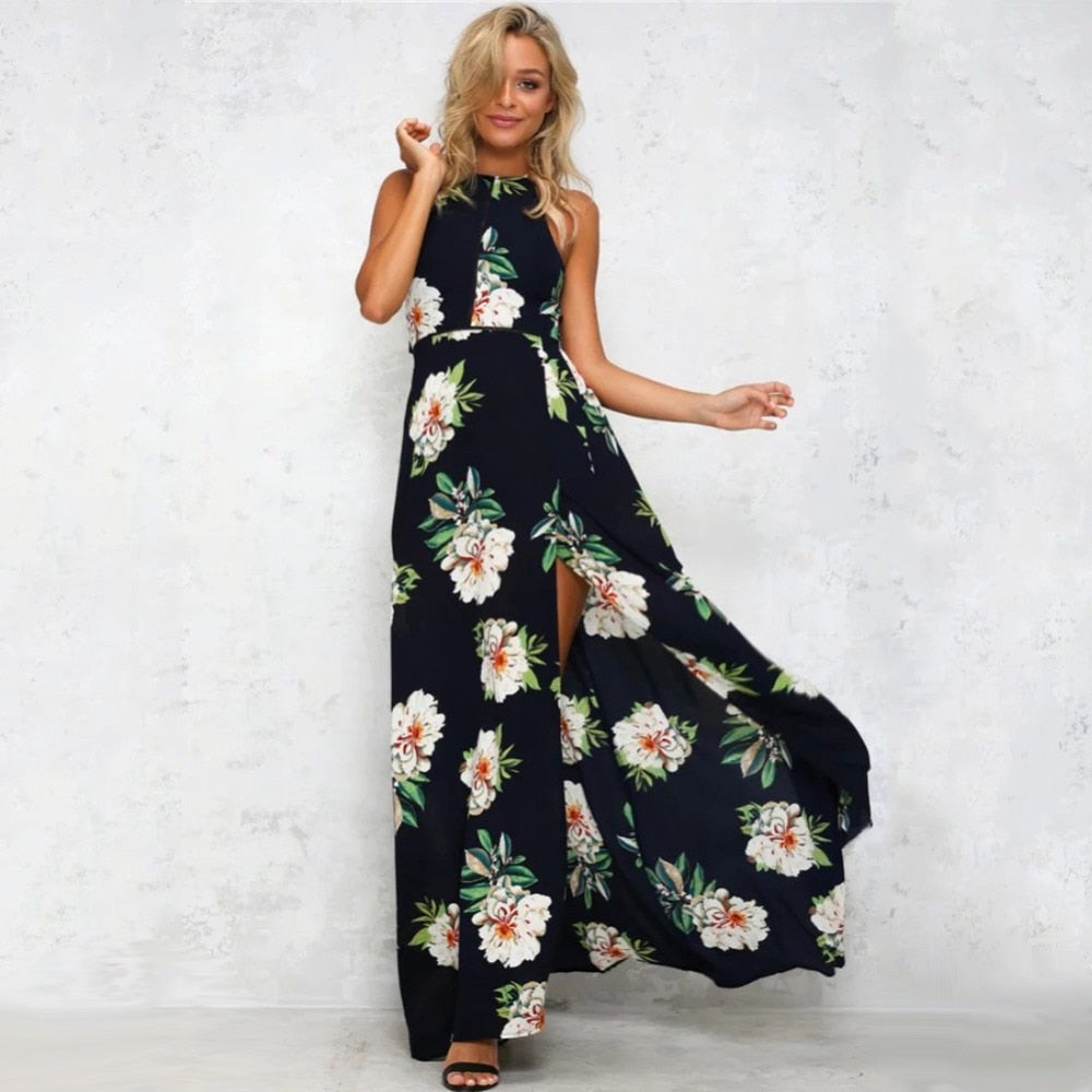 Bohemian Floral Print Summer Maxi Dress Off Shoulder Women Beach Long Backless Sexy Split Party Dresses The Clothing Company Sydney