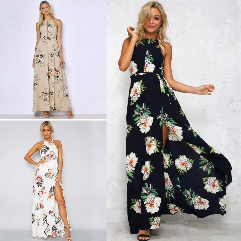 Bohemian Floral Print Summer Maxi Dress Off Shoulder Women Beach Long Backless Sexy Split Party Dresses The Clothing Company Sydney