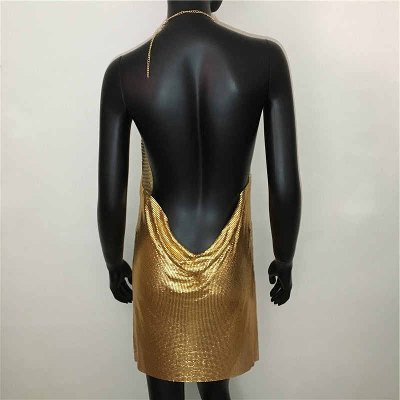 Deep V Neck Blackless Halter Silver Metal Sequined Slit Stage Show Party Mini Dresses The Clothing Company Sydney