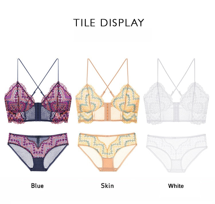 French Retro Lace Front Buckle Bra Set Wire Free Bralette Ultra-Thin Lingerie Sets Beauty Back Underwear The Clothing Company Sydney
