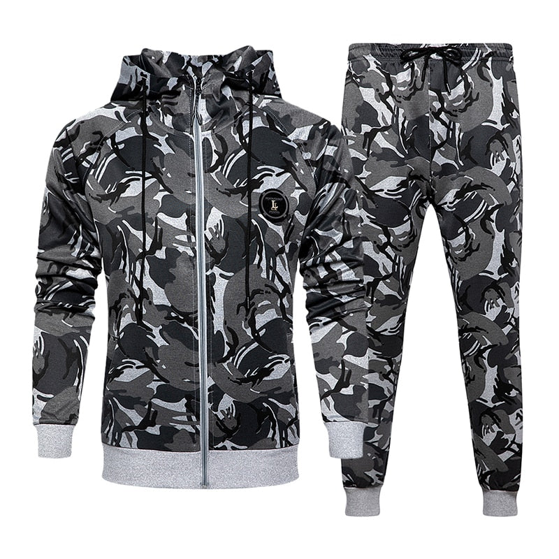 2 Piece Camouflage Sweatshirts Jacket + Pants Sets Camo Men Tracksuit Hooded Outerwear Hoodie Set The Clothing Company Sydney