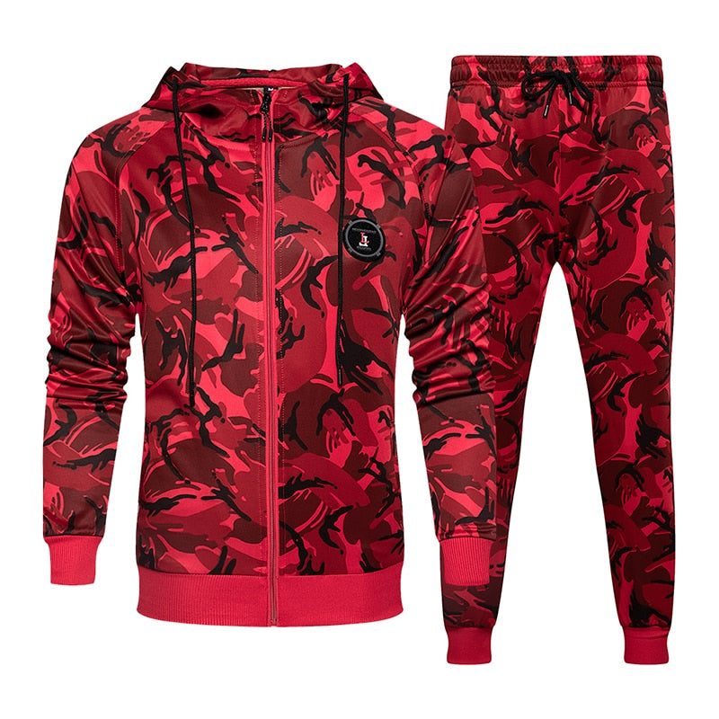 2 Piece Camouflage Sweatshirts Jacket + Pants Sets Camo Men Tracksuit Hooded Outerwear Hoodie Set The Clothing Company Sydney