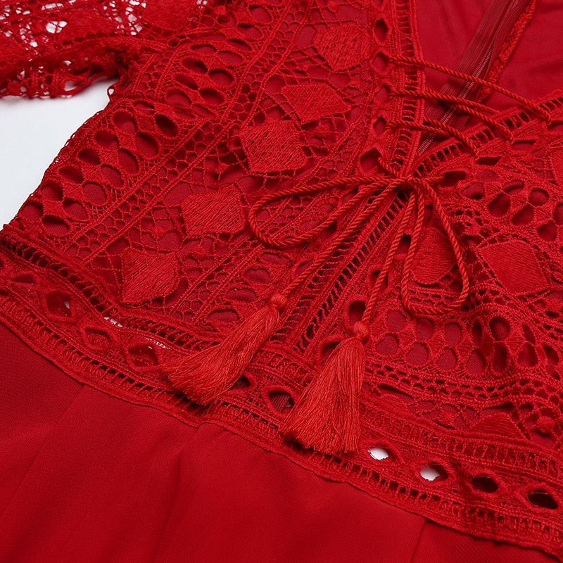 Mini V Neck Hollow Out Chiffon Criss Cross Plunge Long Sleeve Crochet White Lace Dress The Clothing Company Sydney
