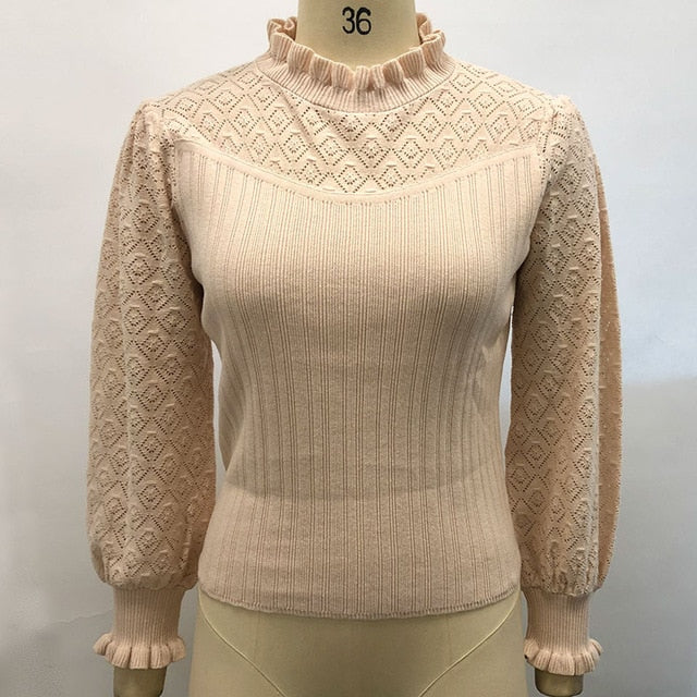 Elegant fur pompon sweater Autumn winter lantern sleeve knitted sweater Streetwear ladies green pullover Jumper The Clothing Company Sydney