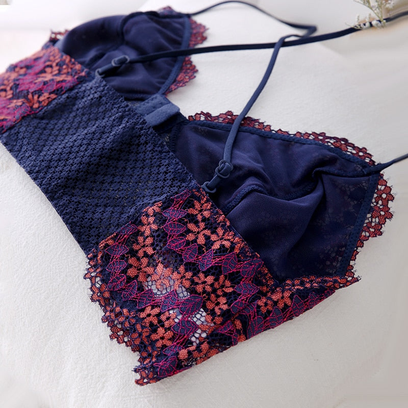 French Retro Lace Front Buckle Bra Set Wire Free Bralette Ultra-Thin Lingerie Sets Beauty Back Underwear The Clothing Company Sydney