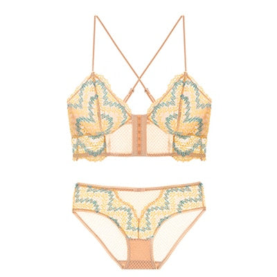 French Retro Lace Front Buckle Bra Set Wire Free Bralette Ultra-Thin Lingerie Sets Beauty Back Underwear The Clothing Company Sydney