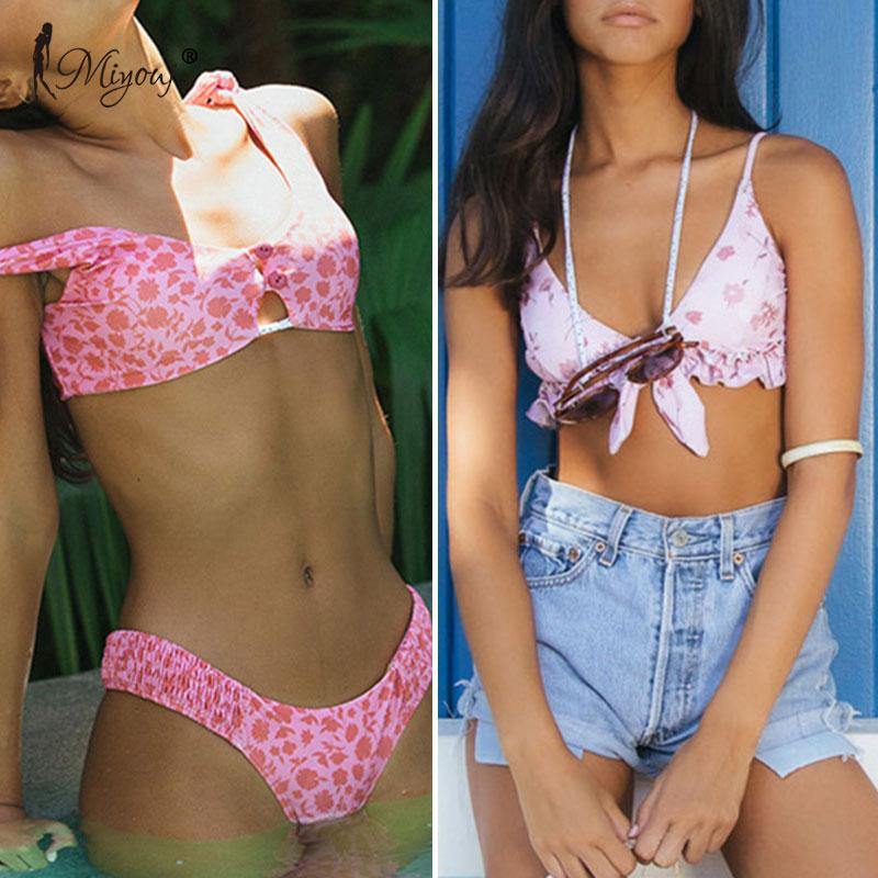 Deep V Neck Bikini Floral Print Swimsuit Bow Swimwear Lace Up Bikini Set The Clothing Company Sydney