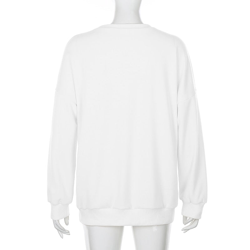 Cat Print Cute White Oversized Autumn Cute Long Sleeve Sweat Shirt Casual Loose Pullover Streetwear Sweatshirt The Clothing Company Sydney