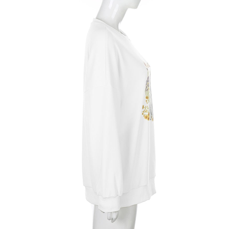 Cat Print Cute White Oversized Autumn Cute Long Sleeve Sweat Shirt Casual Loose Pullover Streetwear Sweatshirt The Clothing Company Sydney