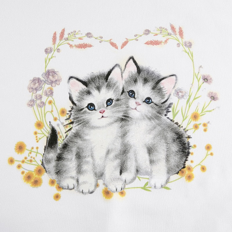 Cat Print Cute White Oversized Autumn Cute Long Sleeve Sweat Shirt Casual Loose Pullover Streetwear Sweatshirt The Clothing Company Sydney