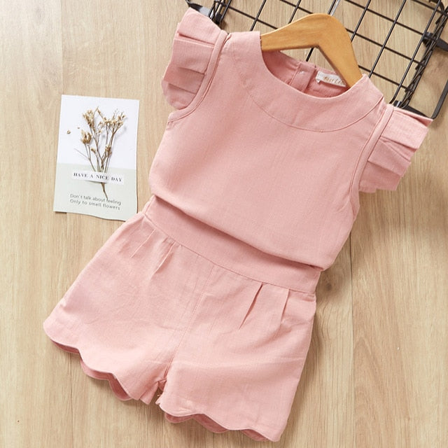 2 Piece Girls Clothing Sets New Summer Sleeveless T-shirt+Print Bow Skirt Shorts for Kids Clothing Sets Outfit The Clothing Company Sydney
