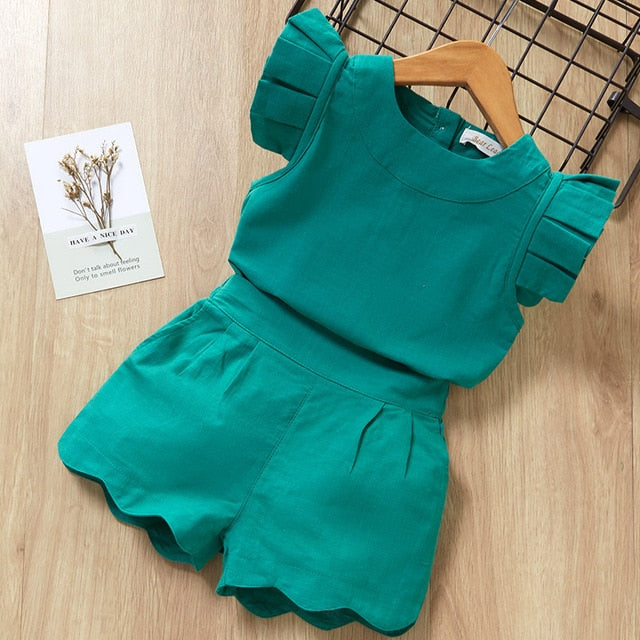 2 Piece Girls Clothing Sets New Summer Sleeveless T-shirt+Print Bow Skirt Shorts for Kids Clothing Sets Outfit The Clothing Company Sydney