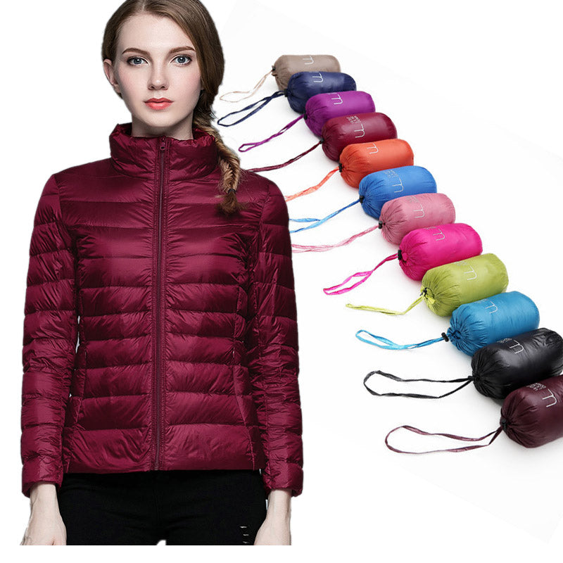Ladies Stand Collar Duck Down Ultra Light Slim Long Sleeve Parka Puffer Jacket The Clothing Company Sydney