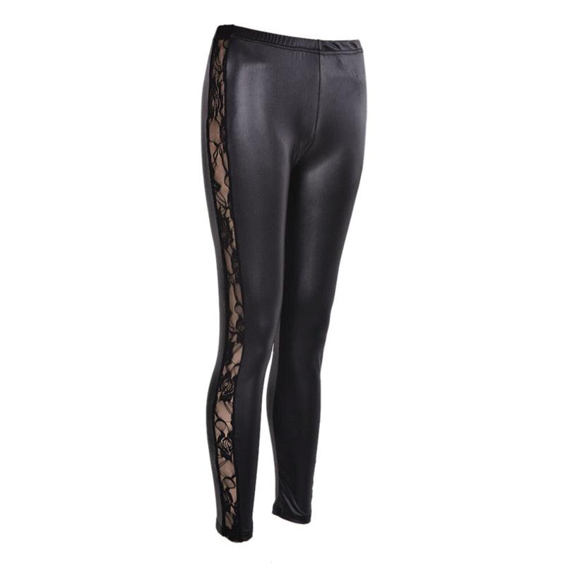 1pc black Sexy Splicing Lace Faux Leather Slim Fit Leggings Skinny Stretch Pants The Clothing Company Sydney