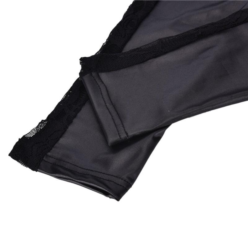 1pc black Sexy Splicing Lace Faux Leather Slim Fit Leggings Skinny Stretch Pants The Clothing Company Sydney
