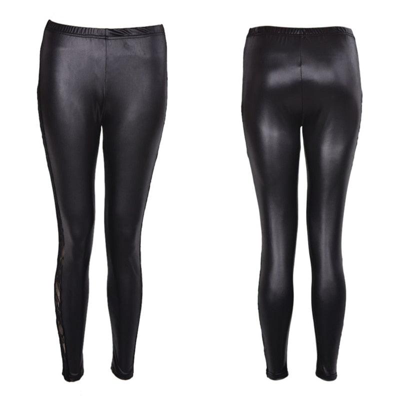 1pc black Sexy Splicing Lace Faux Leather Slim Fit Leggings Skinny Stretch Pants The Clothing Company Sydney