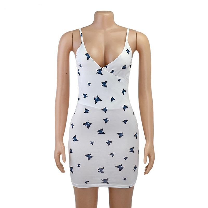 Butterfly Print V-Neck Backless Mini Club Party Skinny Short Dresses Bodycon Dress The Clothing Company Sydney