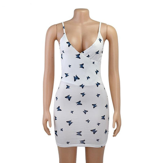 Butterfly Print V-Neck Backless Mini Club Party Skinny Short Dresses Bodycon Dress The Clothing Company Sydney