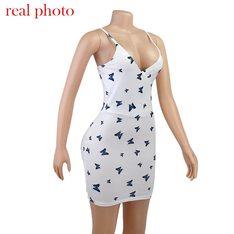 Butterfly Print V-Neck Backless Mini Club Party Skinny Short Dresses Bodycon Dress The Clothing Company Sydney