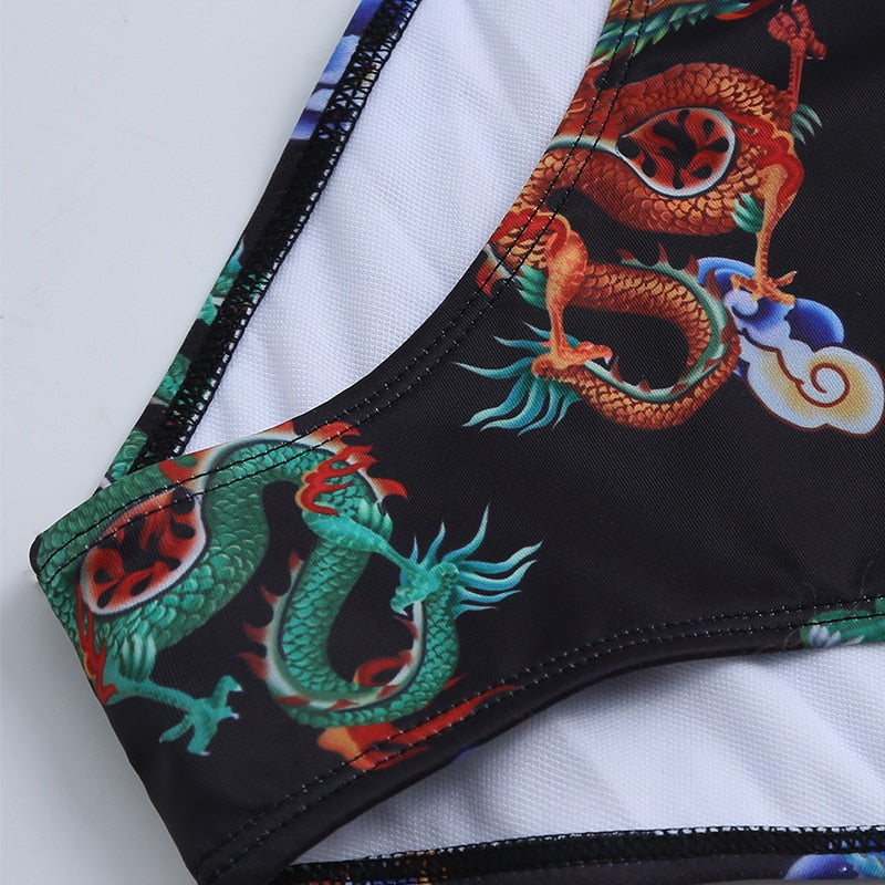 Bandeau high waist bikini Push up swimwear Dragon print sexy bikini set Retro swimsuit Bathing suit The Clothing Company Sydney