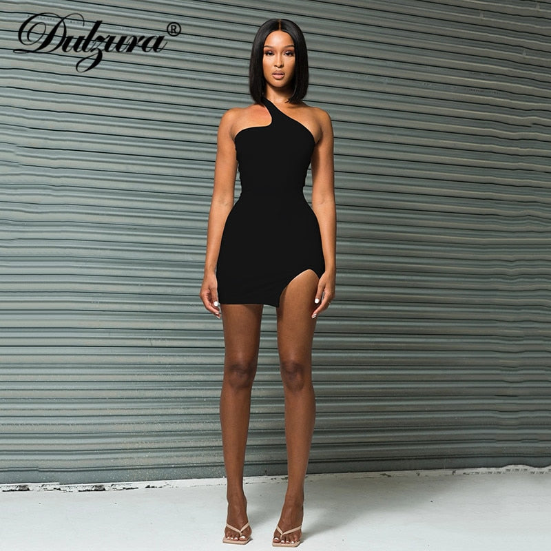 Lace Up Bandage Cross Slit Mini One Shoulder Sleeveless Bodycon Backless Streetwear Party Club Dress The Clothing Company Sydney