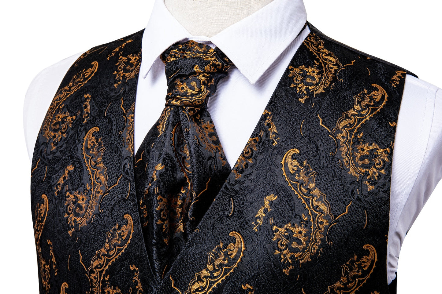 5 Piece Men Gold Paisley Silk Waistcoat Ascot Tie Pocket Square Necktie Ring Set Wedding Formal Dress Vests Set The Clothing Company Sydney